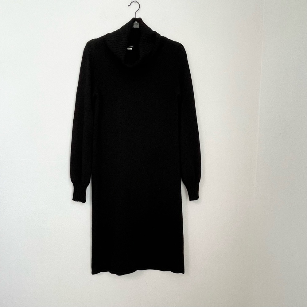 J. Crew Cowl Neck 100% Merino Wool Sweater Dress Black Neutral Size M